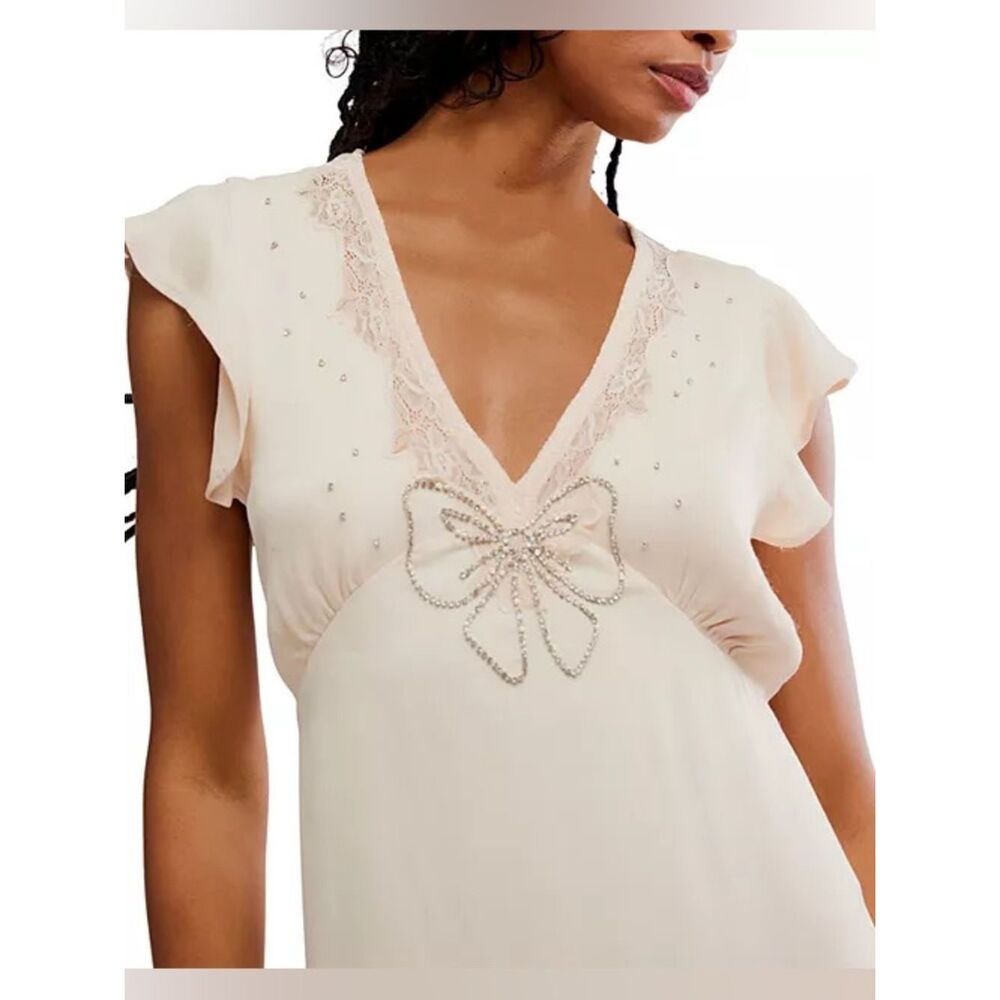 Free People Tied With Joy Midi Dress Neutral Lace-Trim Camisole size XL - Picture 7 of 11